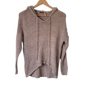 Anthropologie Left on Houston chunky open knit slouchy hooded Sweater Taupe XS